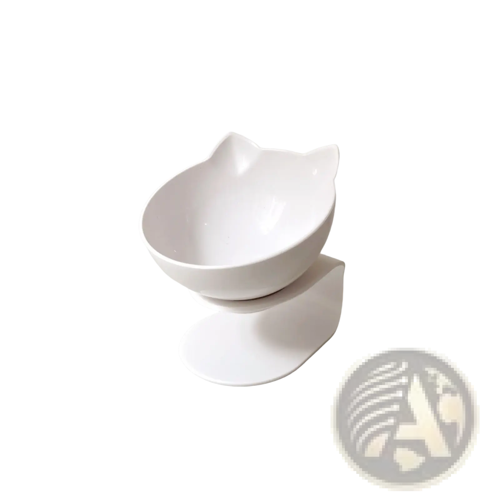 White ceramic orthopedic cat ear pet bowl with sleek modern design and two upright ear-shaped handles for slanted neck protection