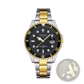 Oruss two tone stainless steel quartz men watch with black dial luminous markers and date window