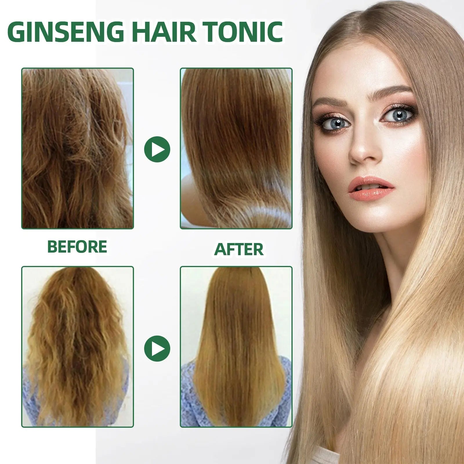 Ouhoe ginseng hair growth serum and scalp treatment spray for women with long straight blonde hair