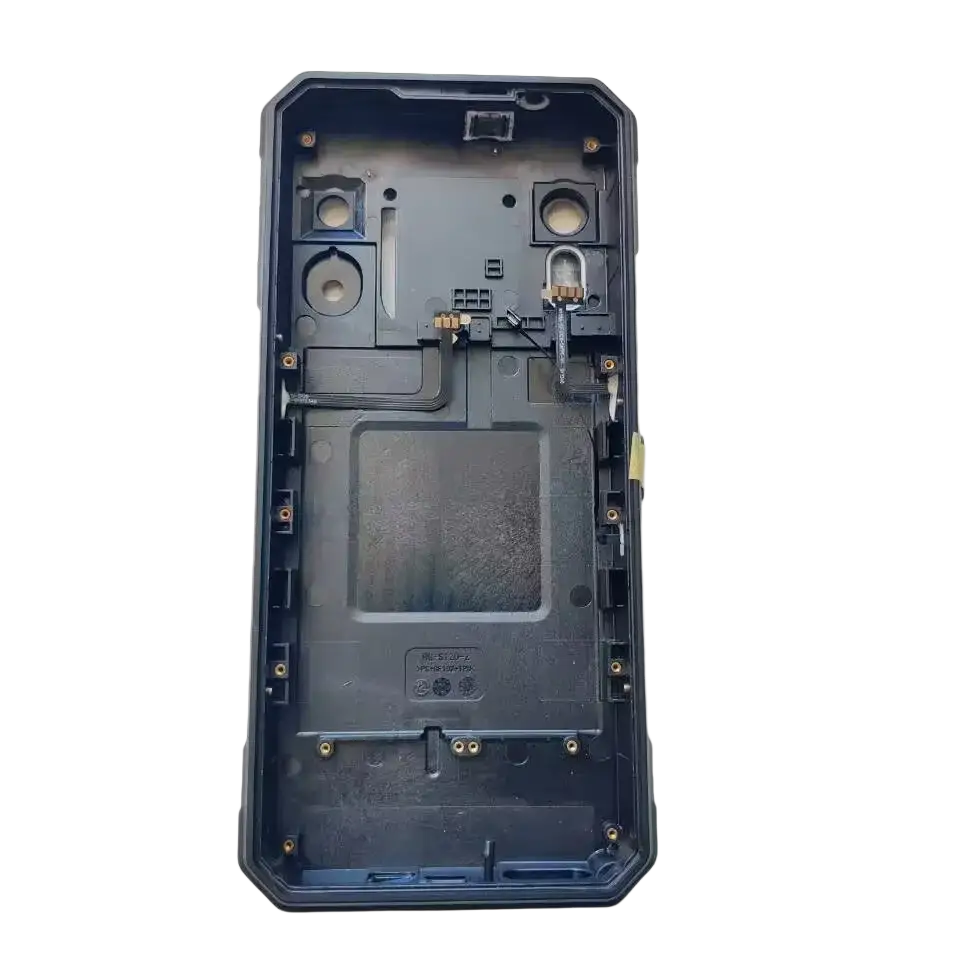 Black plastic back battery housing cover for oukitel wp30 pro with internal mounting points and screw holes