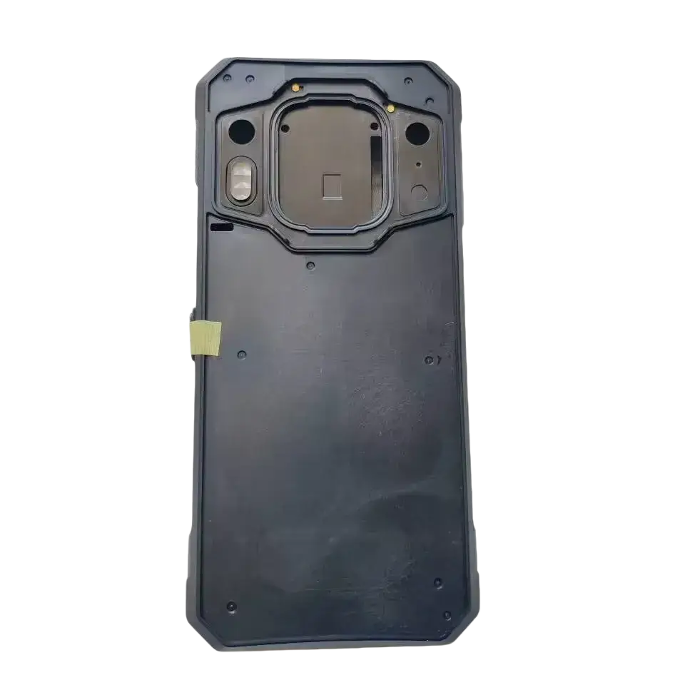 Black plastic back panel of oukitel wp30 pro with rectangular camera module and sensor cutouts replacement case