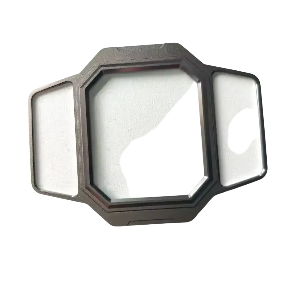 Silver-toned octagonal belt buckle with white and black abstract side panels on the oukitel wp30 pro replacement back cover case black