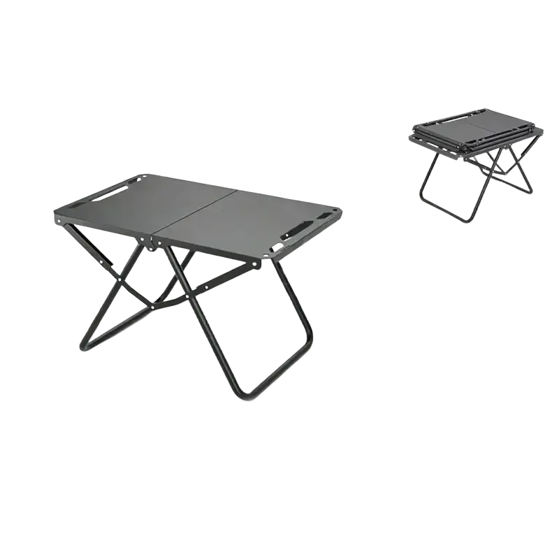 Black foldable camping table with matte finish and sturdy carbon steel frame made in mainland china for outdoor use