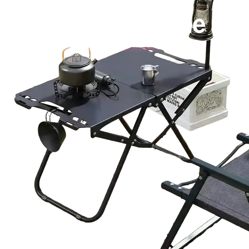 Black igt tactical outdoor folding camping table made of ultra-light carbon steel with foldable design and side pockets from china mainland