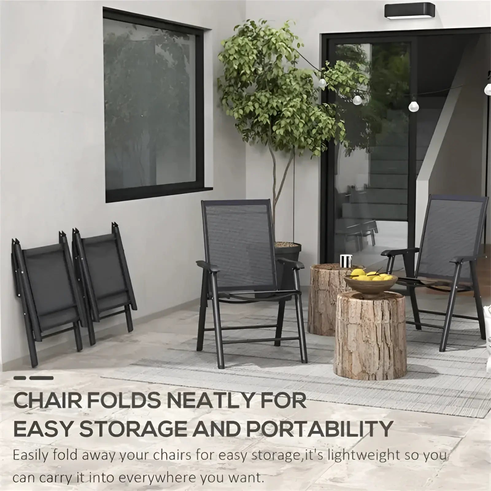 Black mesh patio chair with sleek metal frame from outdoor folding chairs set of 4 mesh patio seating