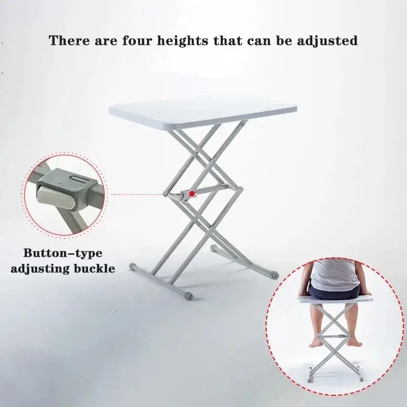 Silver foldable outdoor furniture table with white rectangular top and adjustable height minimalist modern design with high bearing capacity