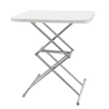 White rectangular outdoor folding table with a minimalist modern design, silver metallic frame, and strong bearing capacity