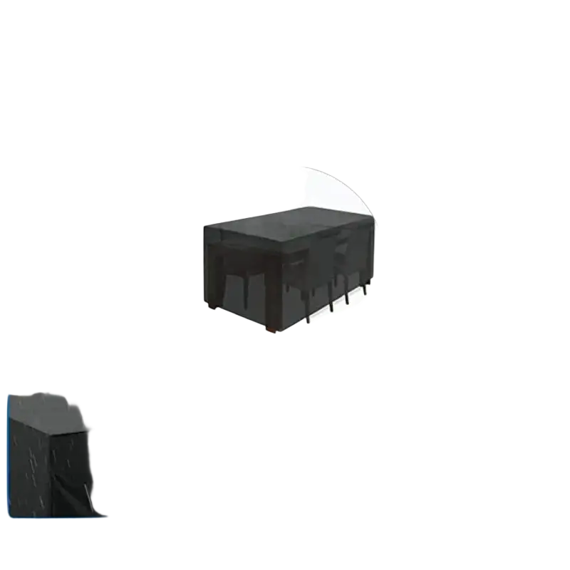 Black outdoor furniture cover made of waterproof polyester with depth x height for patio table and chair set protection