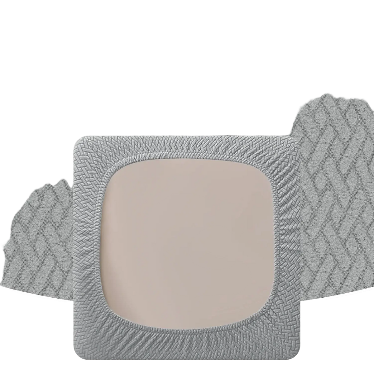 Gray elastic band with herringbone weave pattern and rounded corners for outdoor patio sofa cushion cover gray herringbone