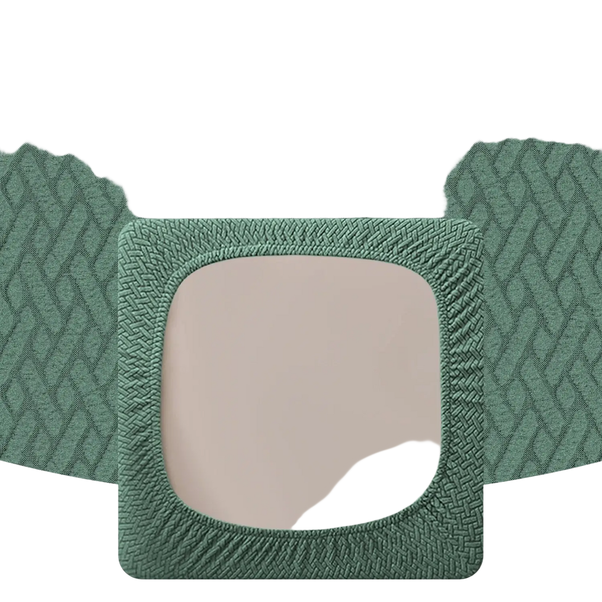 Green elastic band chair cover with textured woven pattern for outdoor patio sofa cushion gray herringbone
