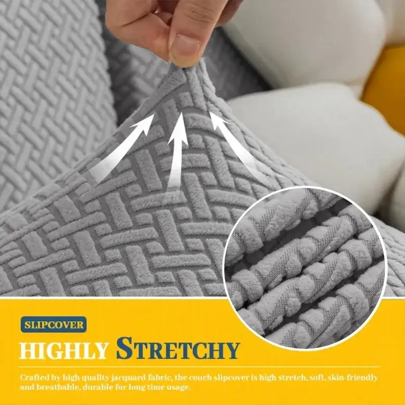 Gray textured outdoor patio sofa cushion cover made of high-quality jacquard fabric with herringbone pattern