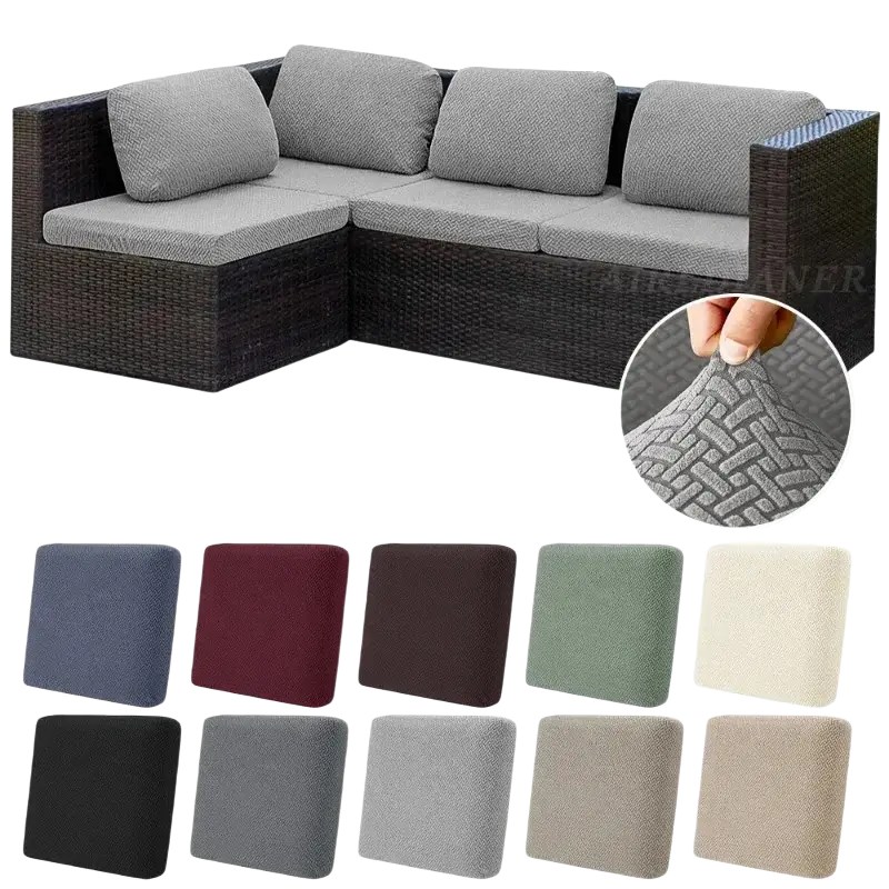 Gray herringbone textured fabric cushion cover for outdoor wicker sectional sofa patio use