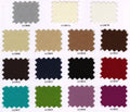 A collection of twelve labeled fabric swatches in various colors and textures for outdoor rattan sectional sofa set
