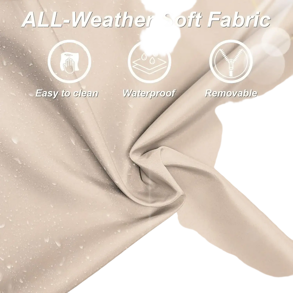Beige all-weather soft fabric with waterproof and removable features on outdoor sectional patio furniture aluminum frame
