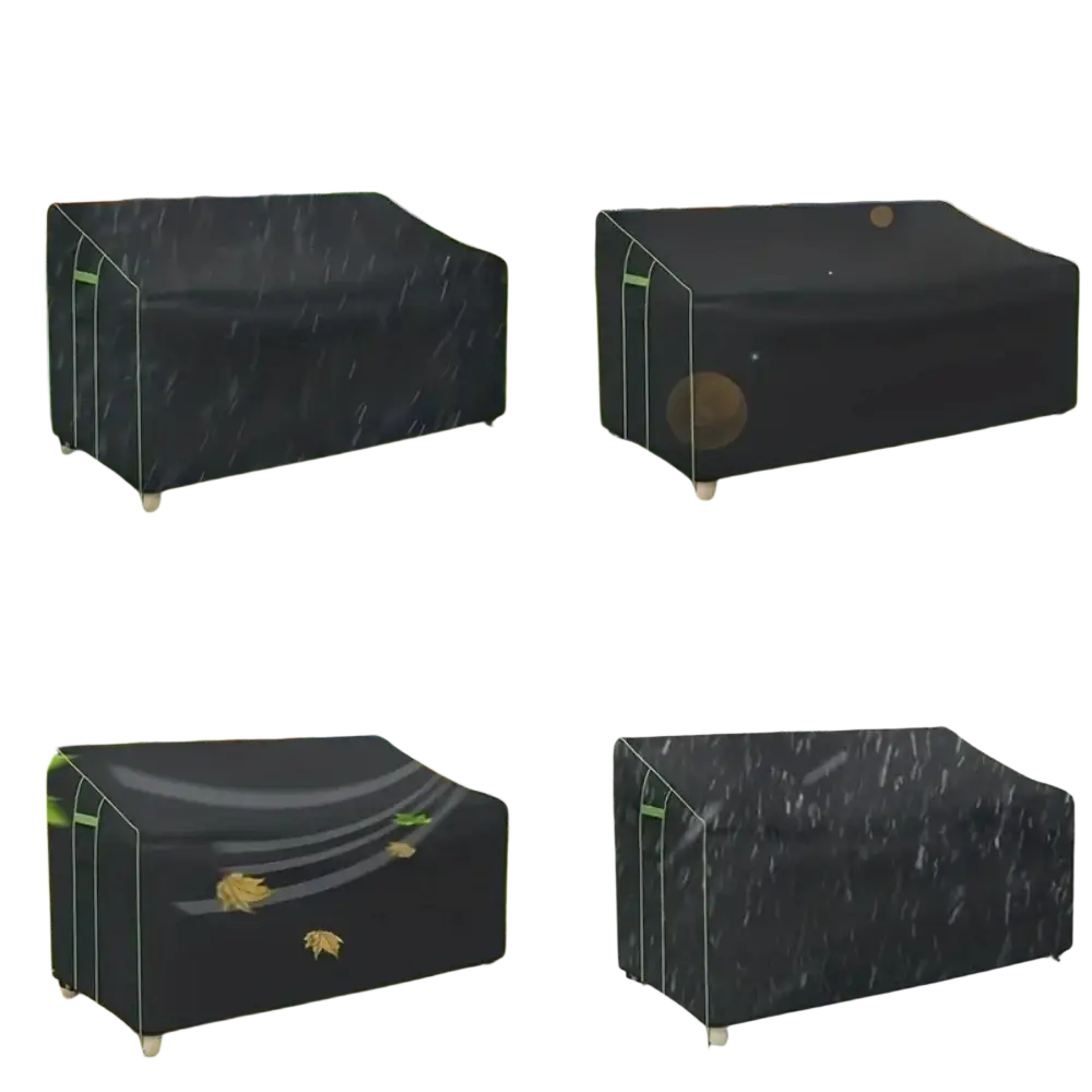 Black outdoor sofa cover with green stitching and reinforced corners heavy duty waterproof patio protector