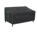 Black fabric outdoor sofa cover with green stitching and side pocket heavy duty waterproof patio protector