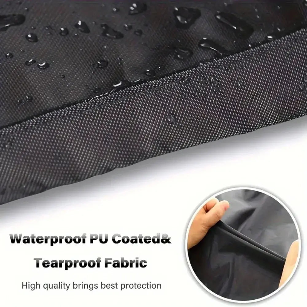 Black waterproof pu-coated fabric with textured weave and water droplets for durable outdoor sofa cover protection