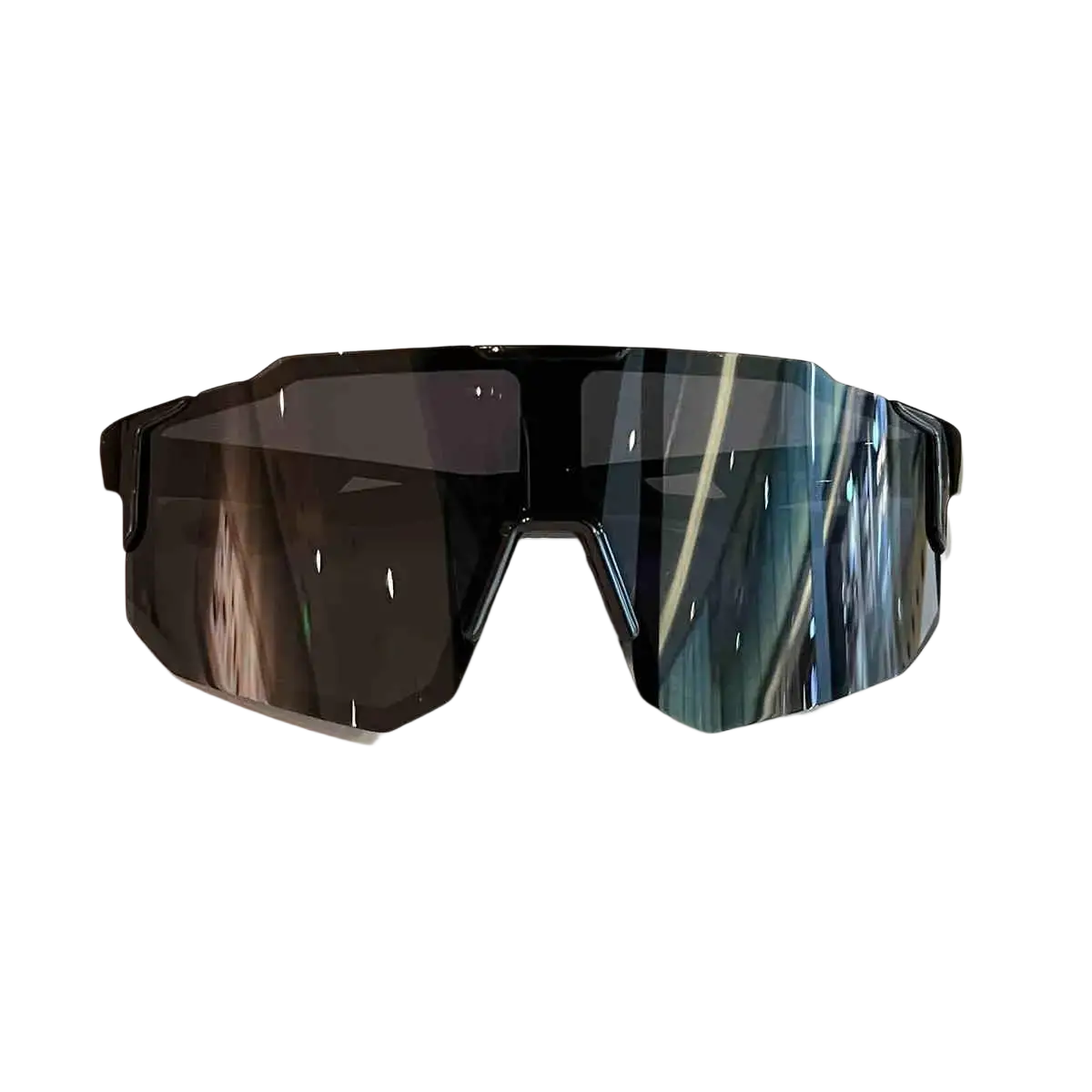 Black mirrored outdoor sports cycling sunglasses with sleek angular frame uv400 protection and reflective lenses