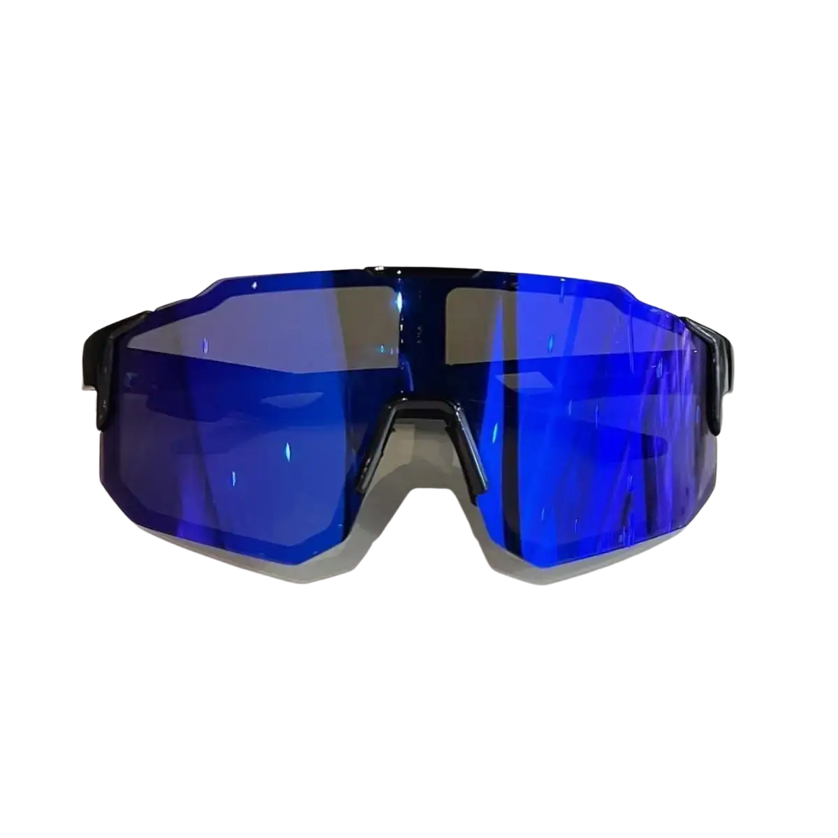 Outdoor sports cycling sunglasses with blue mirrored lenses and sleek black frame designed for UV400 protection