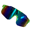 Bright green-framed outdoor sports cycling sunglasses with uv400 protection and iridescent multicolored reflective lenses