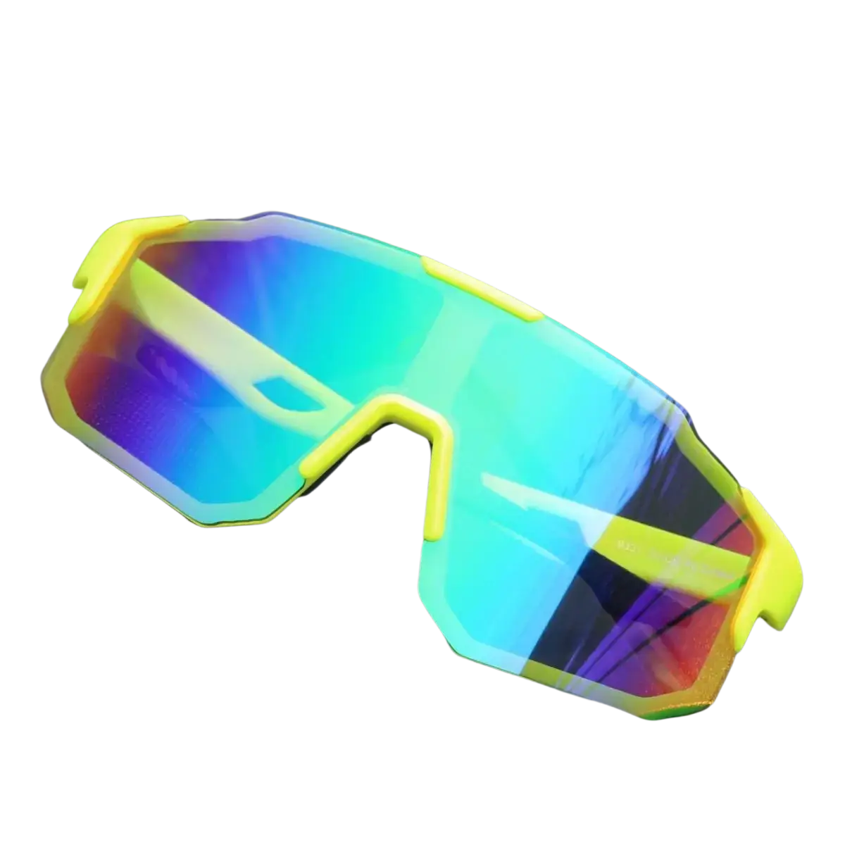 Vibrant yellow-framed outdoor sports cycling sunglasses with uv400 iridescent multicolored reflective lenses circle sunglasses