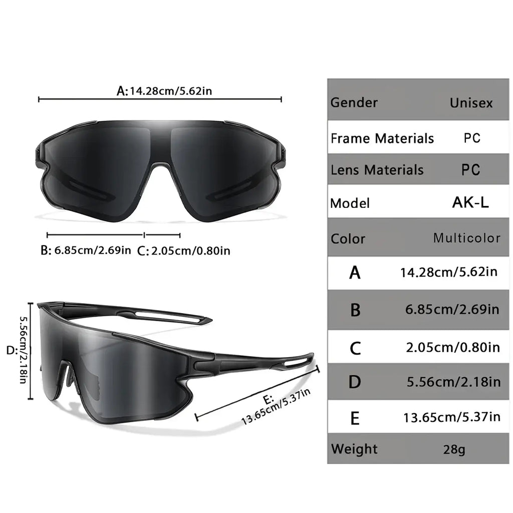 Black unisex ak-l model outdoor sports sunglasses with sleek aerodynamic pc frame and dark tinted lenses