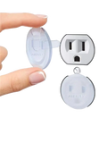 Clear plastic child safety plug outlet cover with circular design and aberzev branding for baby proofing safety 10 pack