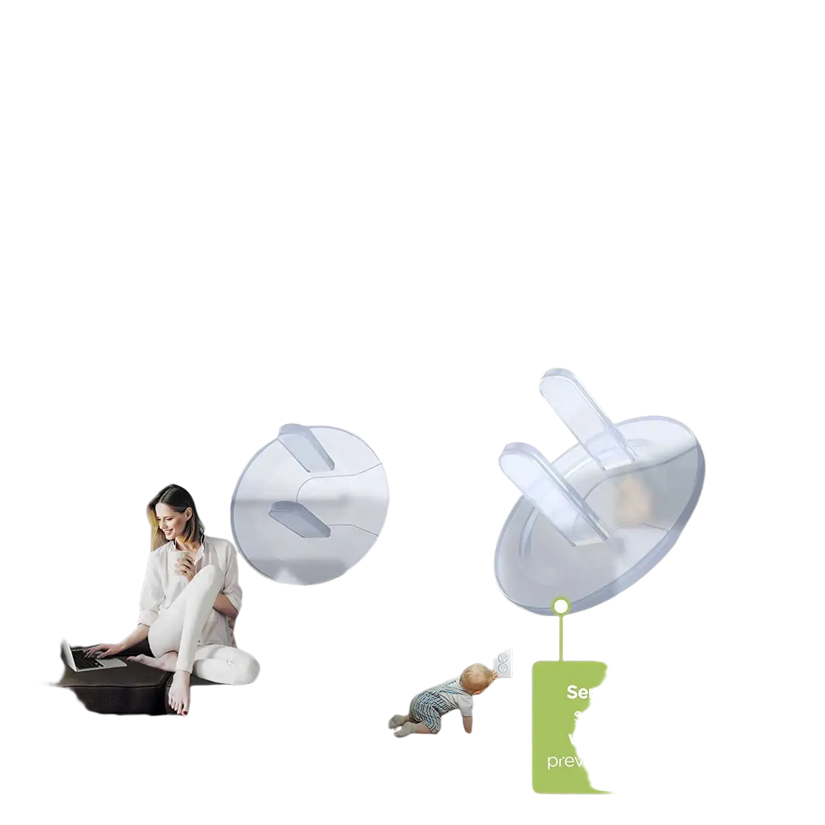 Semi-transparent white plug socket covers with integrated clips for child safety baby proofing 10 pack