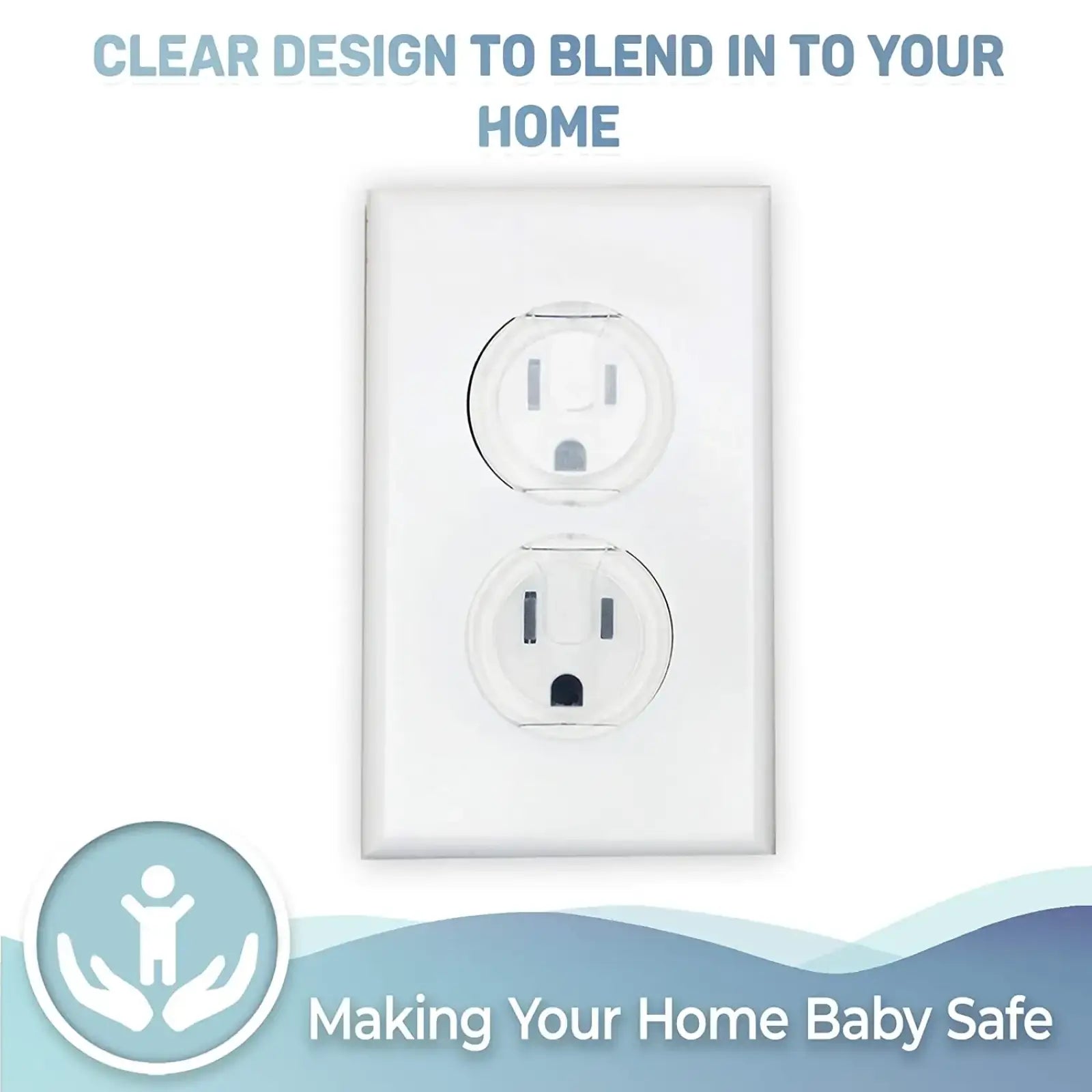 Clear plastic outlet cover with smooth transparent design for baby proofing standard electrical outlets 10 pack