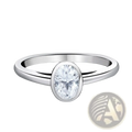 A sleek silver oval-cut moissanite engagement ring with a minimalist sterling silver band design