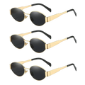 Oval sunglasses for women and men with gold-toned metal frame black lenses and black temple tips