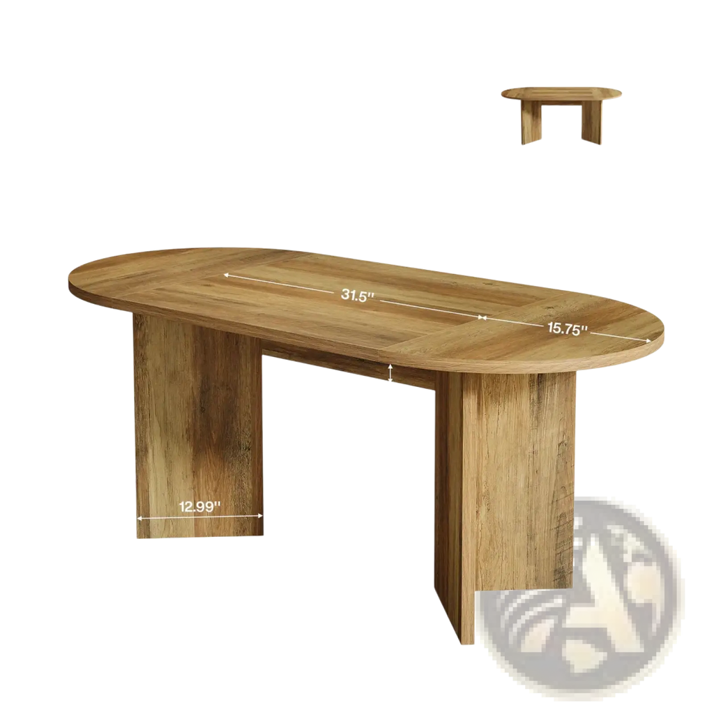Modern oval wooden dining table 63 inch with light wood finish and sturdy thick legs for rustic dining rooms