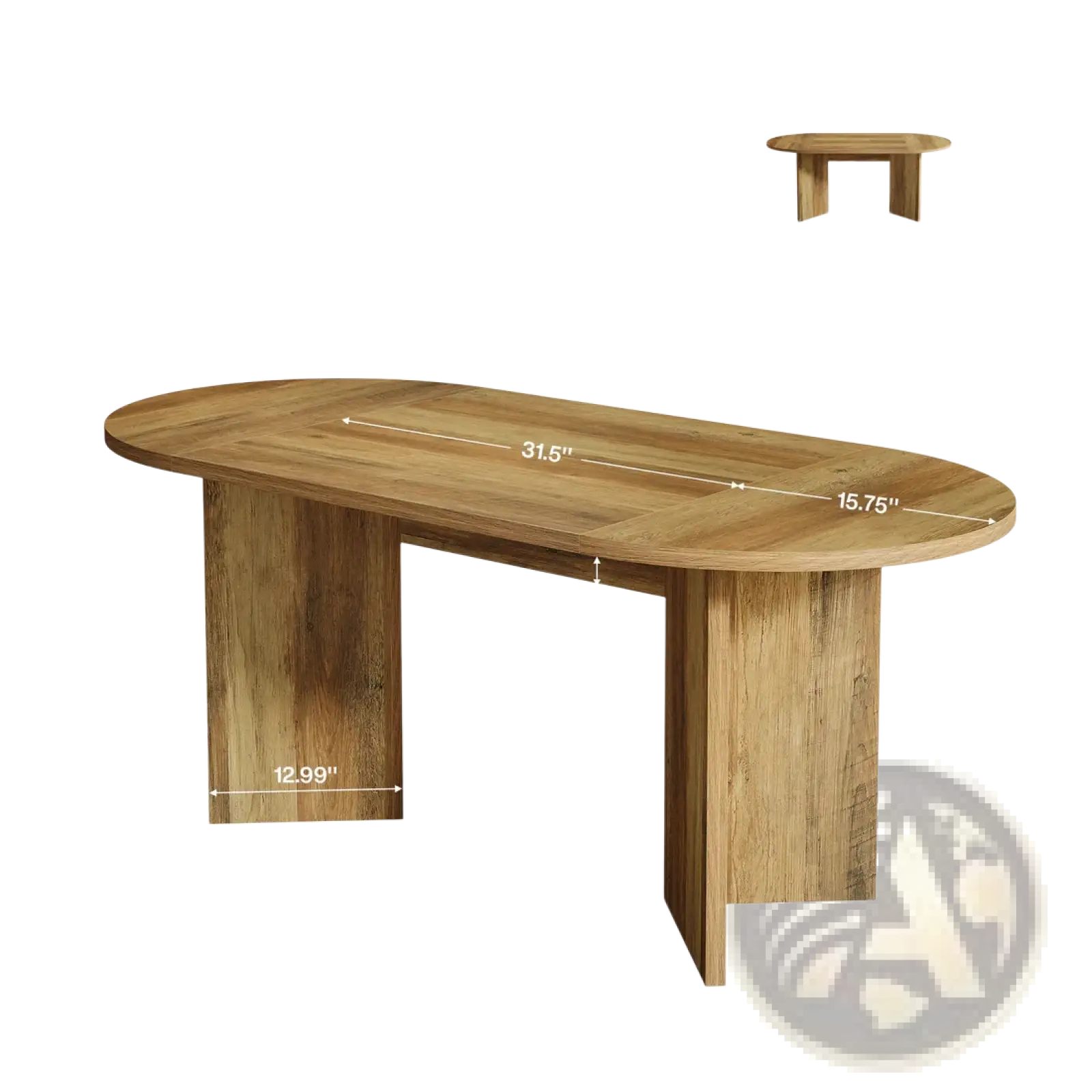 Modern oval wooden dining table 63 inch with light wood finish and sturdy thick legs for rustic dining rooms