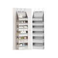 Gray over the door hanging storage organizer with six fabric pockets and mesh compartments for toiletries and small items
