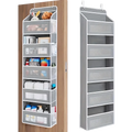 Gray fabric over the door hanging storage organizer with multiple clear and solid mesh pockets for efficient organization