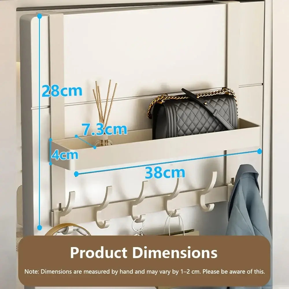 Beige over door organizer with shallow tray and five hooks featuring sleek modern design for efficient storage