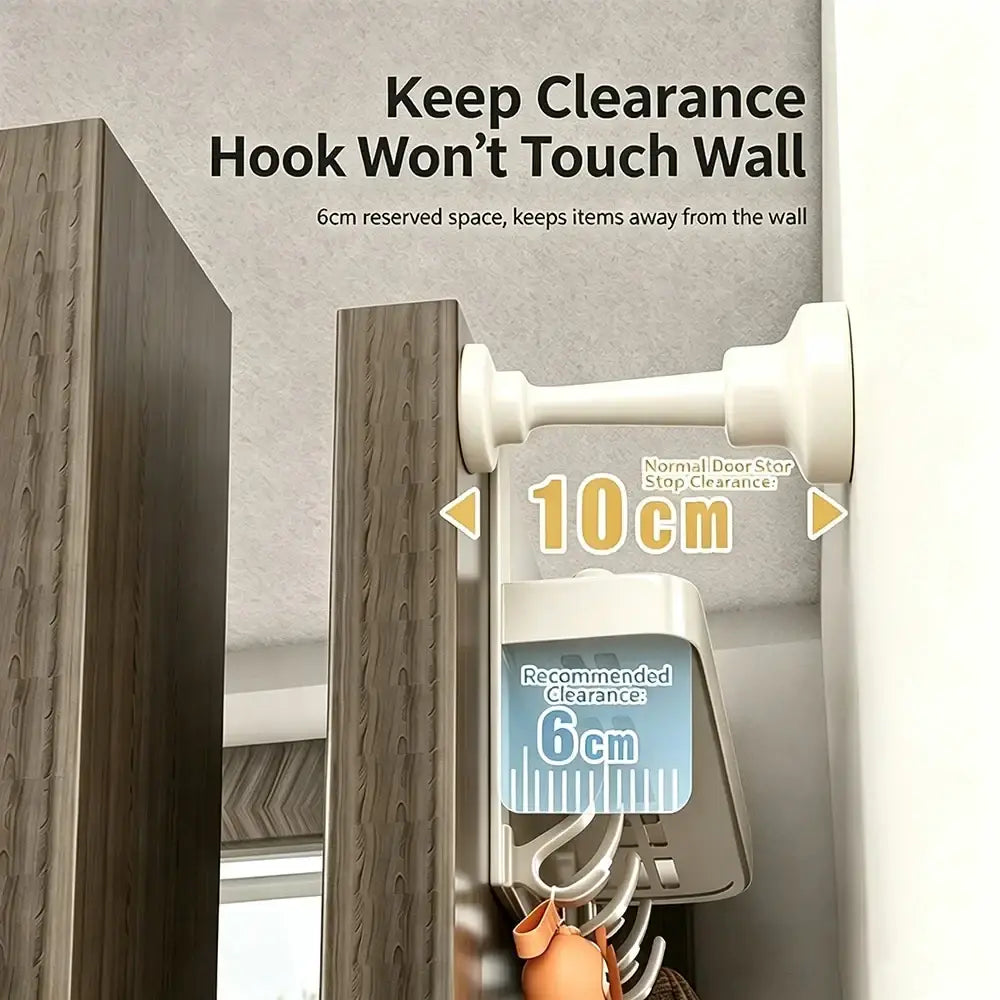 White plastic over door organizer with shelf and 10cm clearance hook to keep items away from the wall