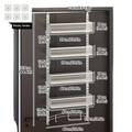 White iron over the door organizer with four adjustable mesh shelves and six sticky hooks for pantry storage