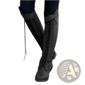 Black leather over the knee studded riding boots with sleek tall design lace up front and sturdy soles