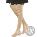 Beige suede over the knee boots with low block heel shown from the back side for stylish comfort