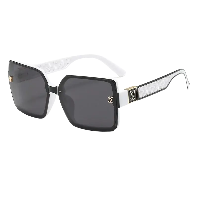 Oversize black and white square sunglasses with uv400 protection and gold-tone lv logos on the temples unisex design