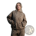 Oversized american vintage leopard print hoodie and pants set in cozy fleece with a classic hooded sweatshirt and matching pants