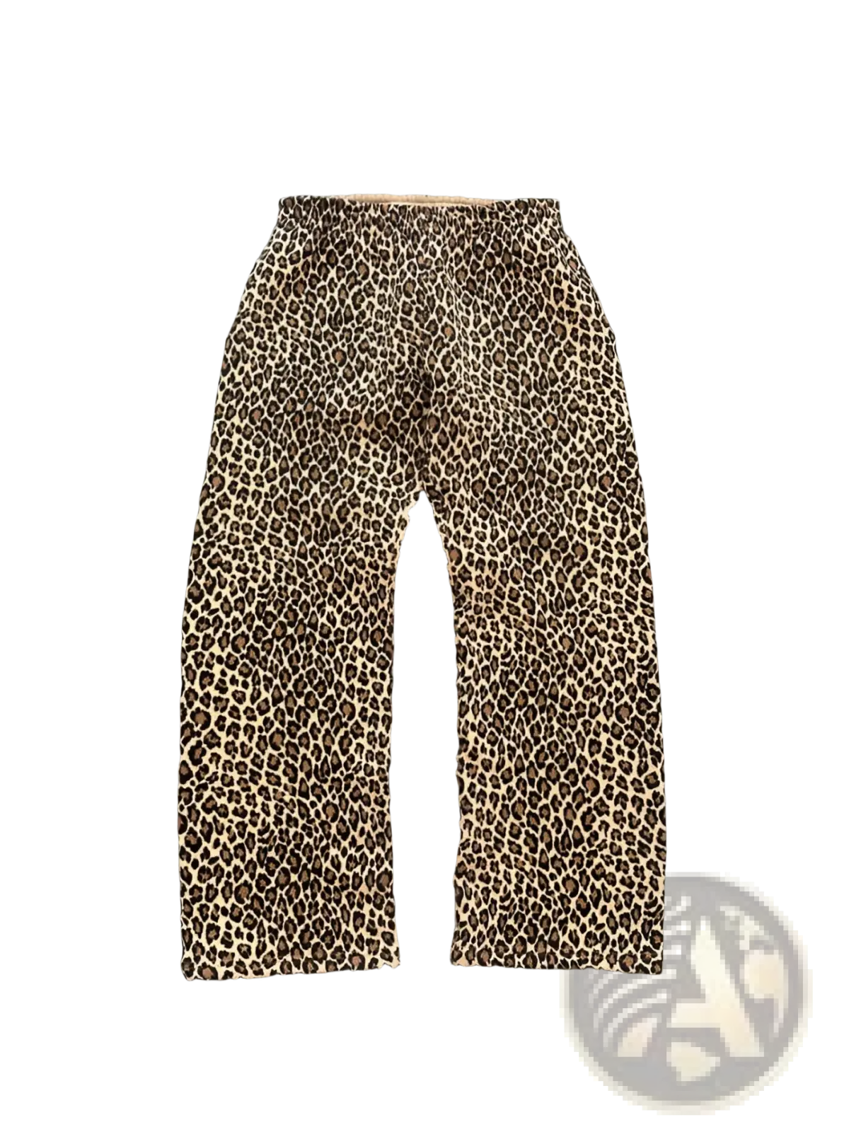 Brown and beige leopard print pants with stretchy elastic waistband from oversized American Vintage hoodie and pants set