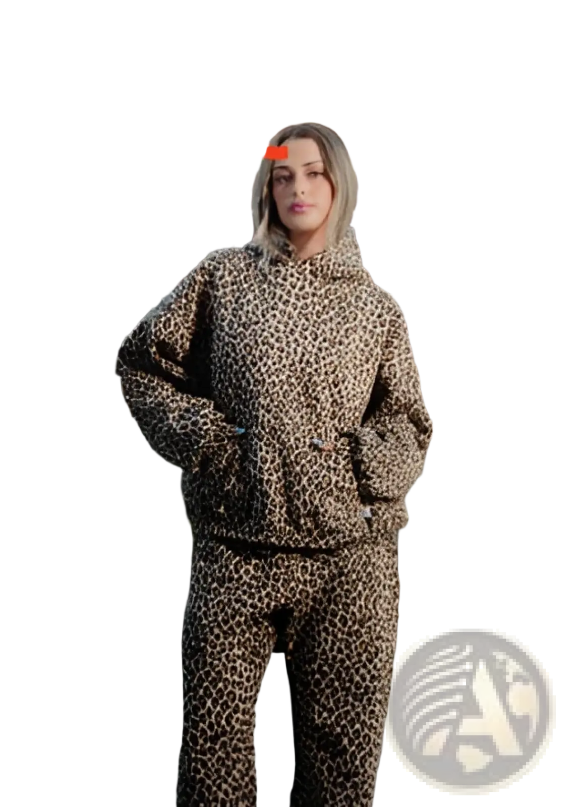 Oversized American Vintage leopard print hooded sweatshirt and matching pants set in soft fabric for casual wear