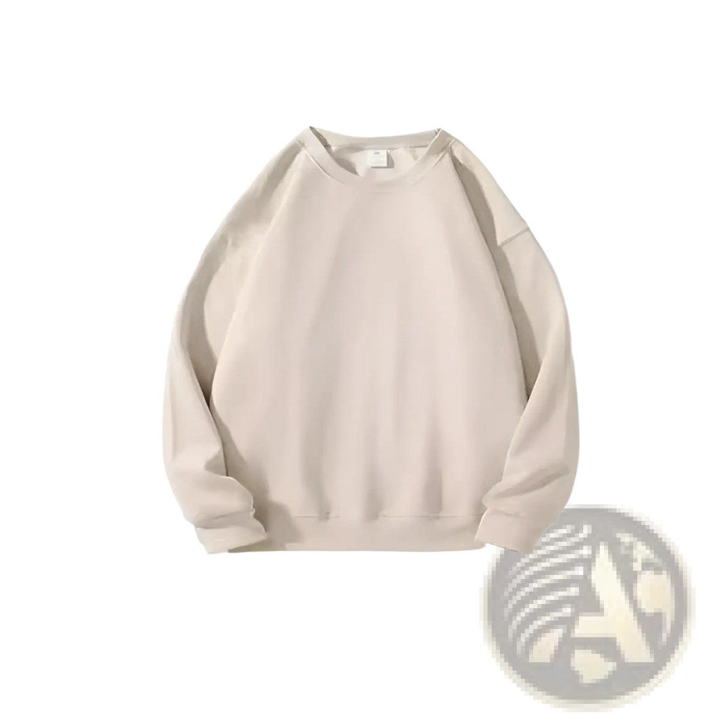 Oversized beige cotton crewneck sweatshirt featuring soft fabric and a simple design for comfortable casual wear