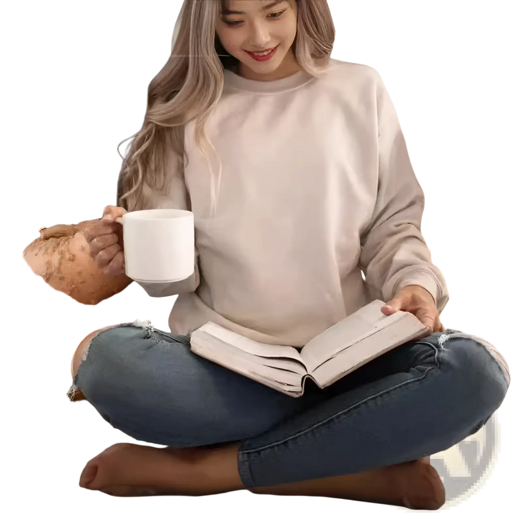 A cozy oversized beige cotton crewneck sweatshirt with a soft relaxed fit and ribbed cuffs