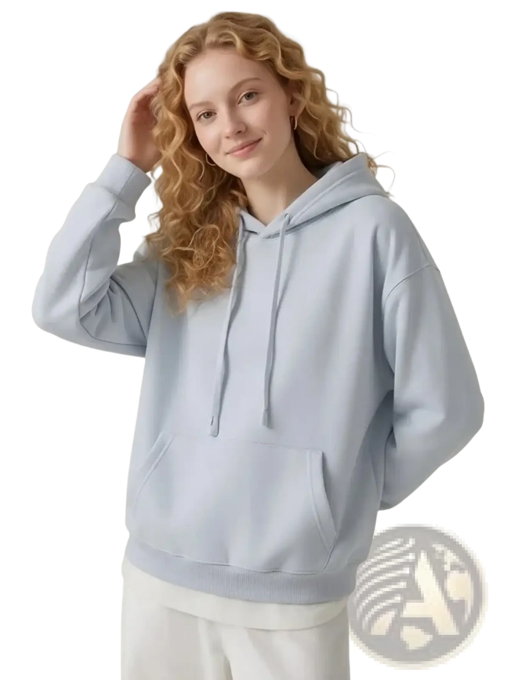 Light blue oversized cotton hoodie for women with a soft relaxed fit and matching drawstrings