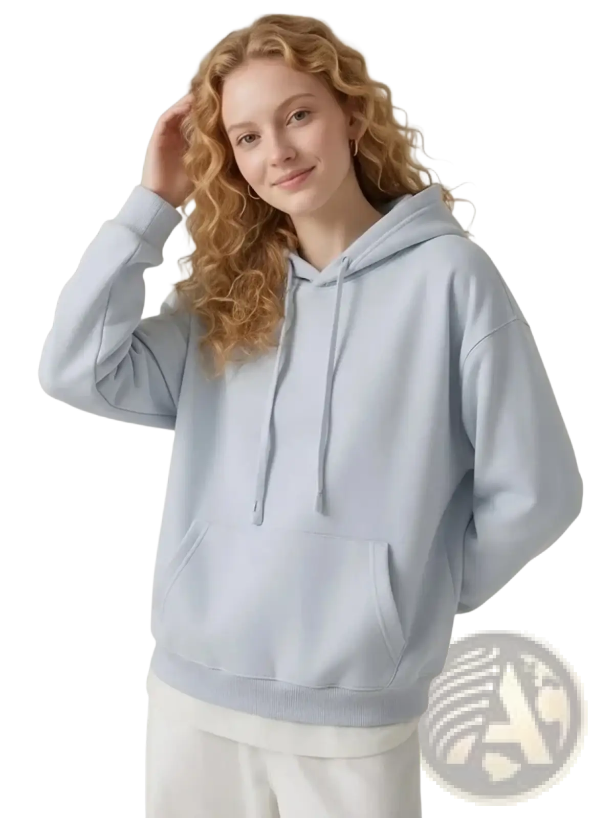 Light blue oversized cotton hoodie for women with a soft relaxed fit and matching drawstrings