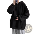 Black oversized fleece hoodie with drawstrings and front pocket casual pullover for comfortable everyday wear