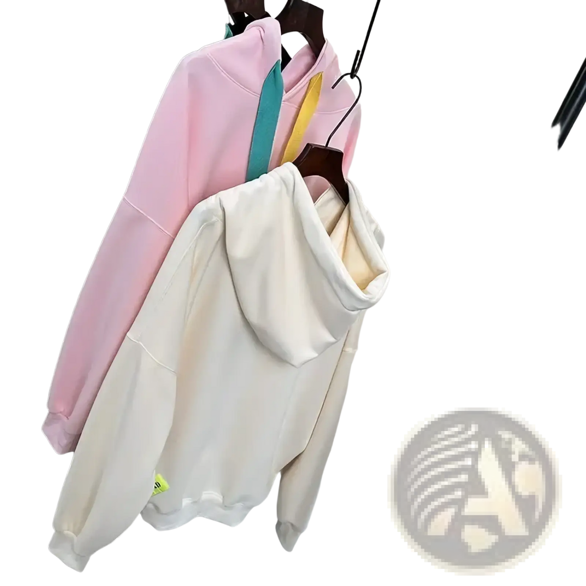 Cream-colored oversized Korean drawstring hoodie for women with soft fleece lining and subtle stitching details